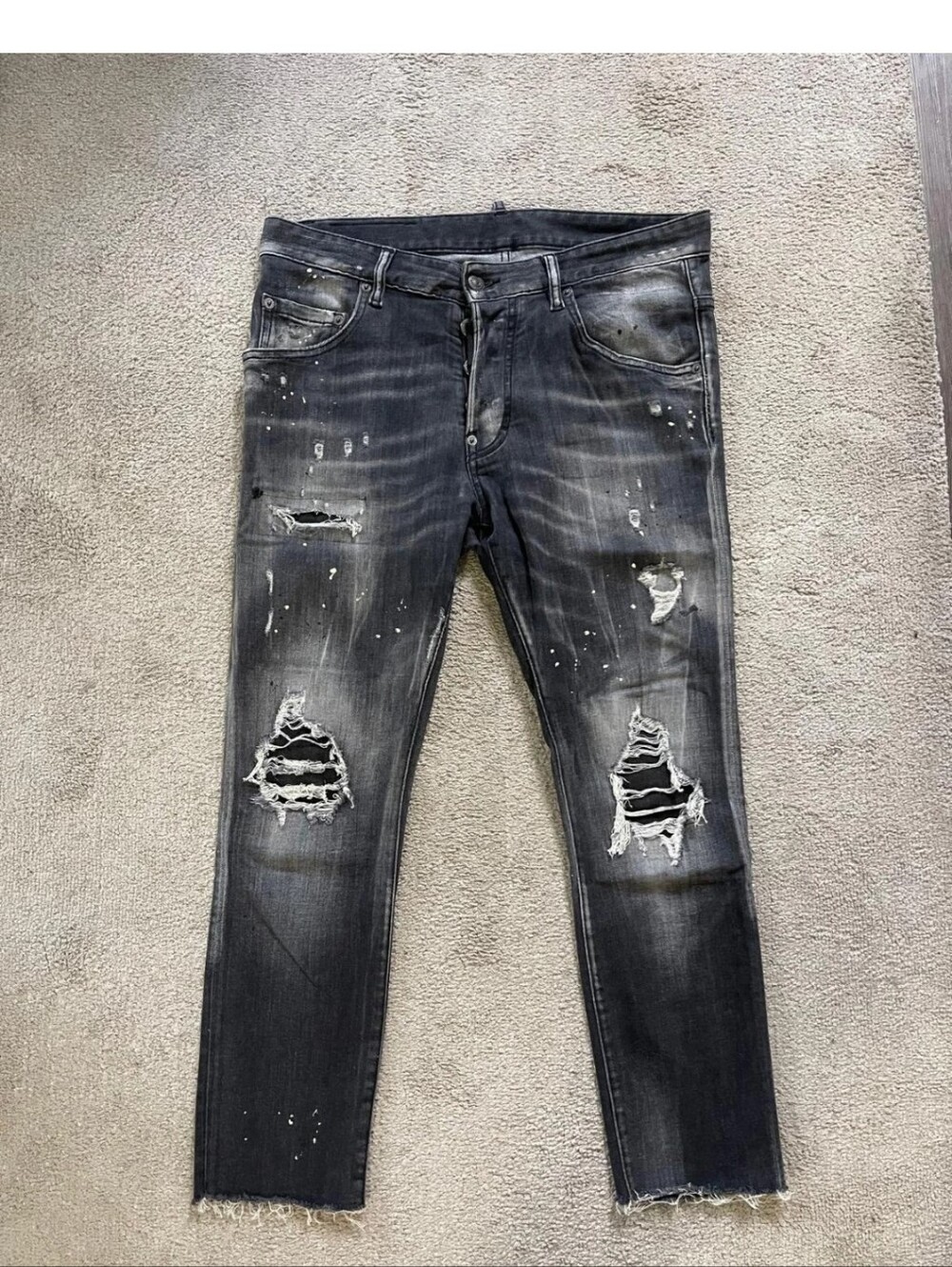 Dsquared2 Slim Stretch Jeans Men’s SIZE 32 Black Distressed Paint Splatter